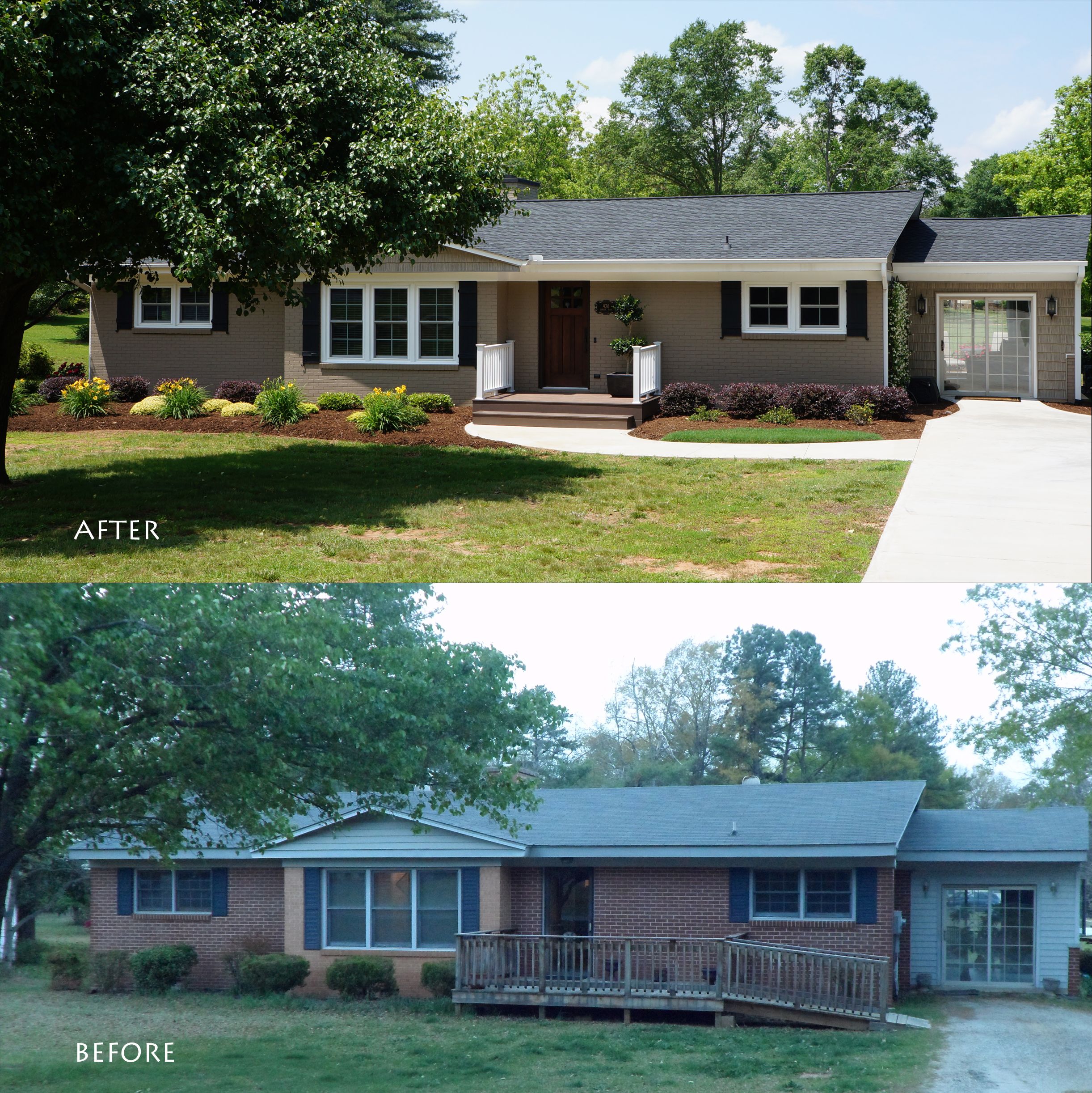 Front exterior transformation with new walkway, windows, and paint.